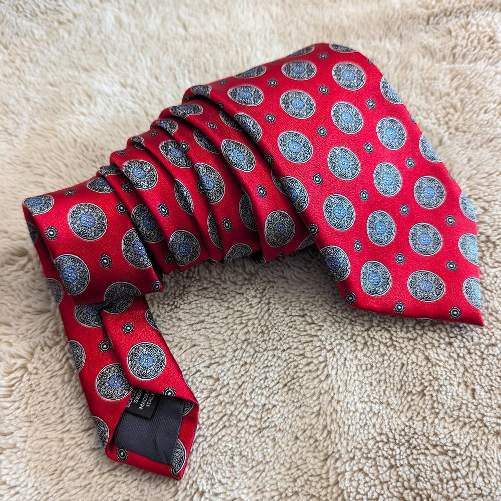 Ermenegildo Zegna Men's Red Neck Tie Mandala Effect Italian Silk Tie